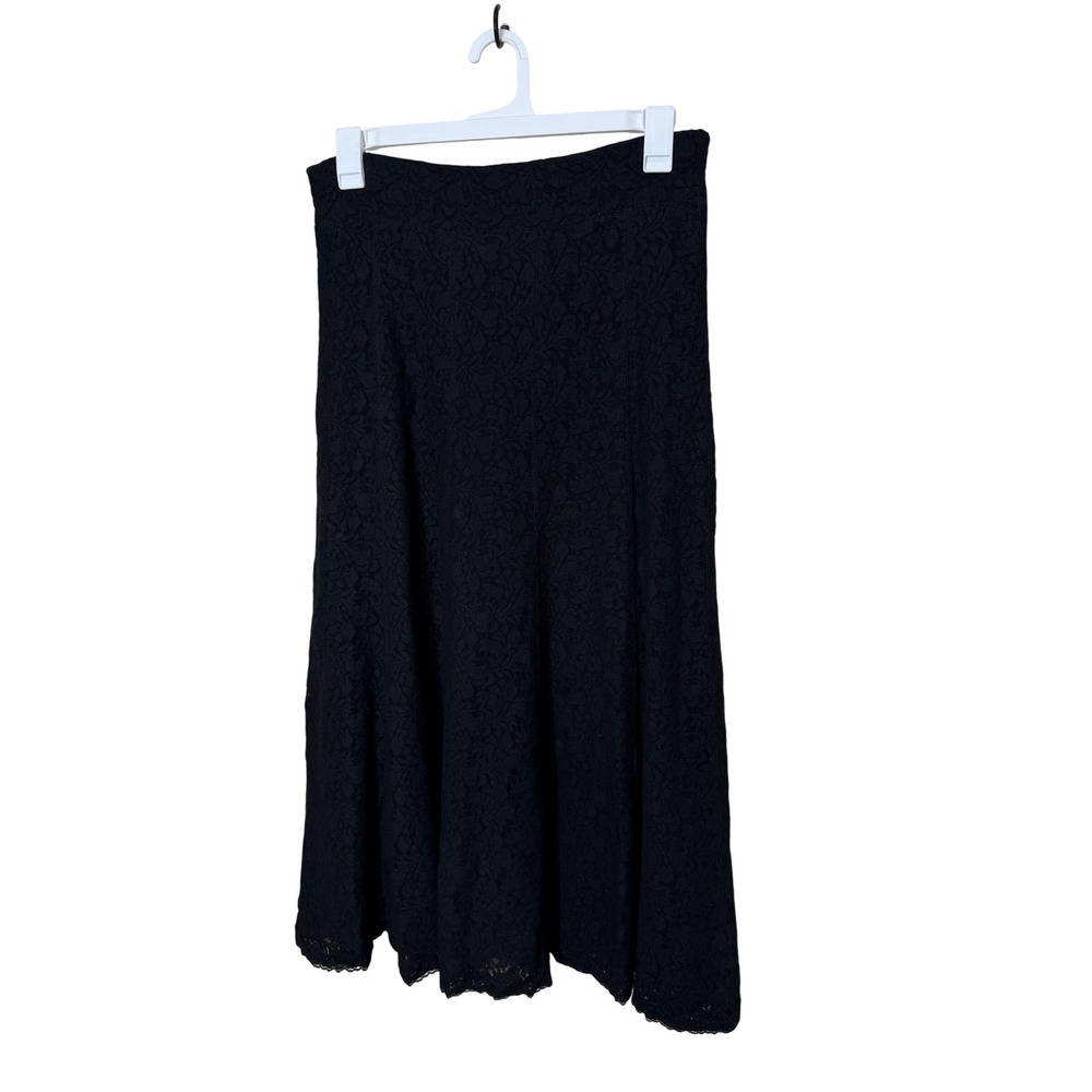 Vintage Laura Ashley Black Floral Lace Wool Blend‎ Maxi Skirt Size Small